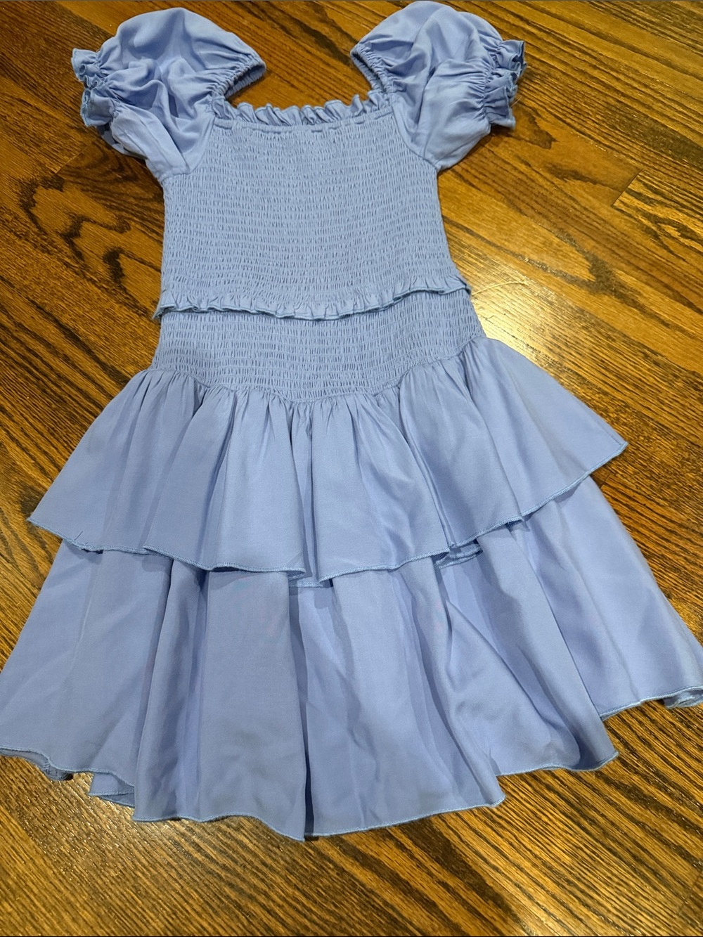 Katie J NYC Lavender Puff-Sleeve Smocked Tiered Dress - Picture 5 of 7